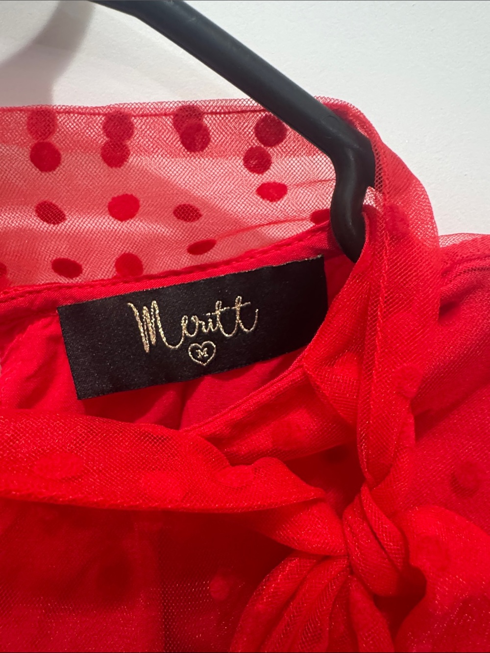 Red Swiss Dot Tie-Neck Mini Dress - Women - Picture 2 of 3